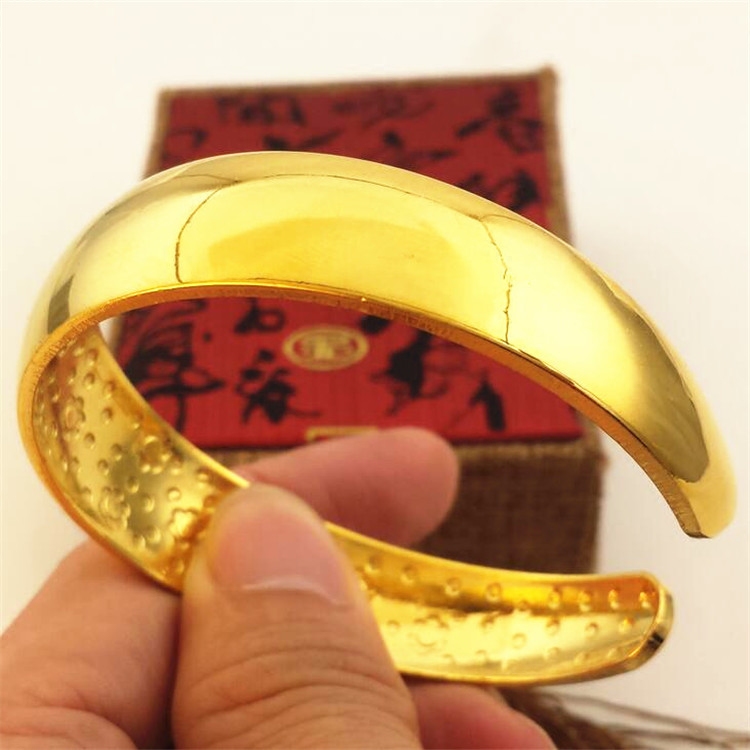 越南沙 金手工 扁条大光面简约男女情侣黄铜度金手镯开口环欧币饰品