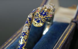 维多利亚蓝珐琅,钻石,灵蛇 金手